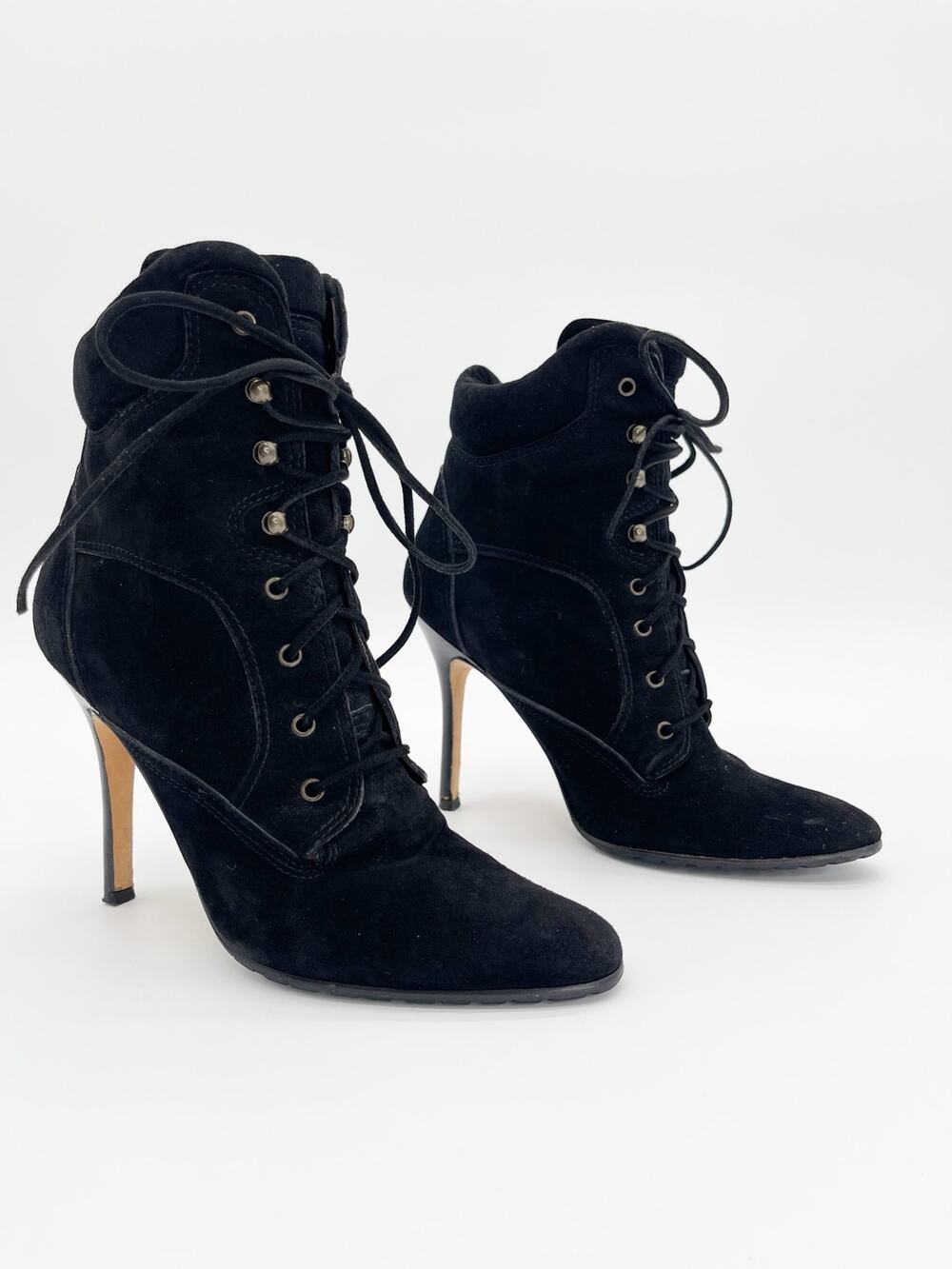 Manolo Blahnik Vintage y2k Oklamod Black Suede Lace Up Ankle Boots IT 36